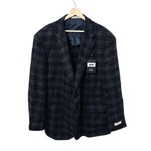 Joseph Abboud Blazer Mens 52R Navy Blue Gray Plaid Lanificio Wool Sport Coat